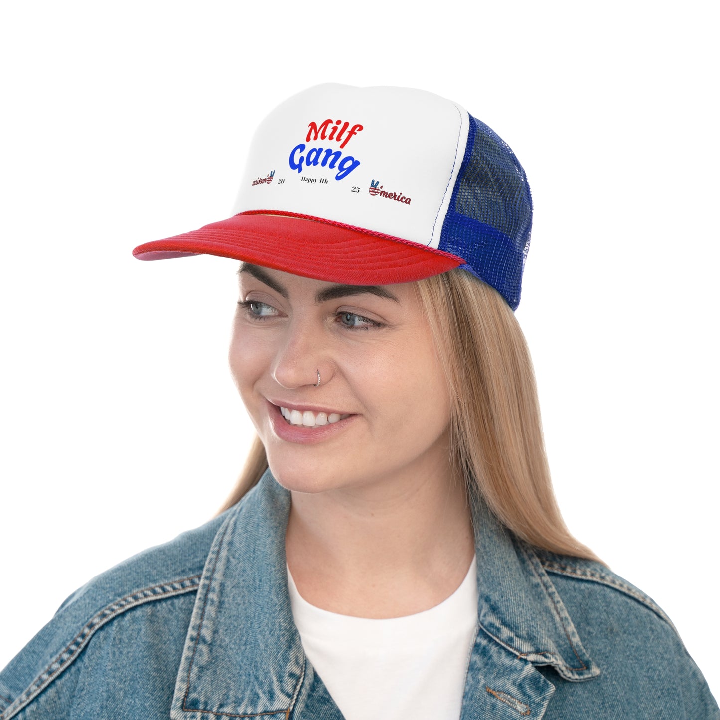 Milf Gang's 4th of July Trucker Cap, Fun Summer Hat, Bqq friendly :)