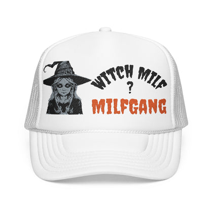 Embroidered Witch Themed Foam Trucker Hat, Witch MILF Halloween Hat