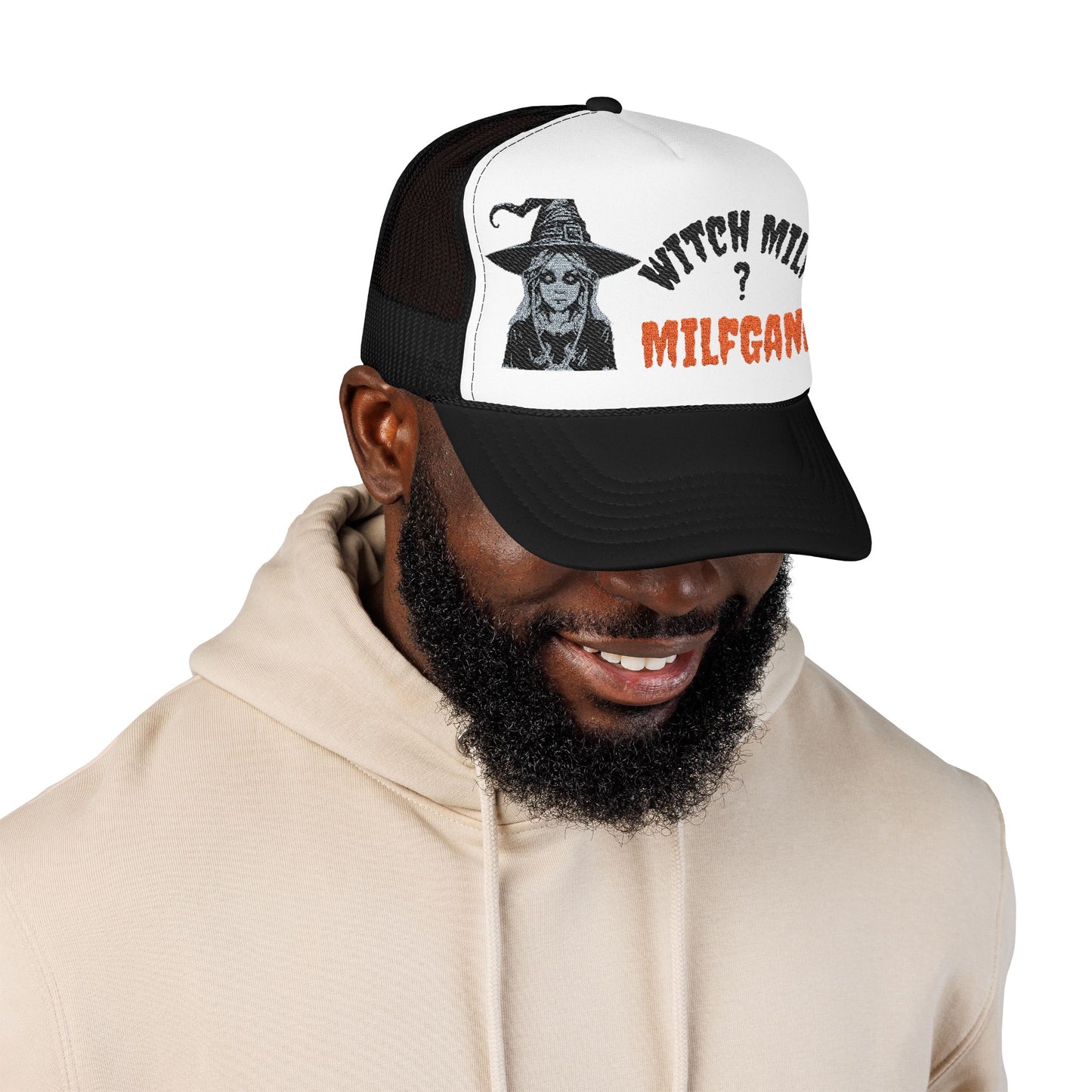 Embroidered Witch Themed Foam Trucker Hat, Witch MILF Halloween Hat