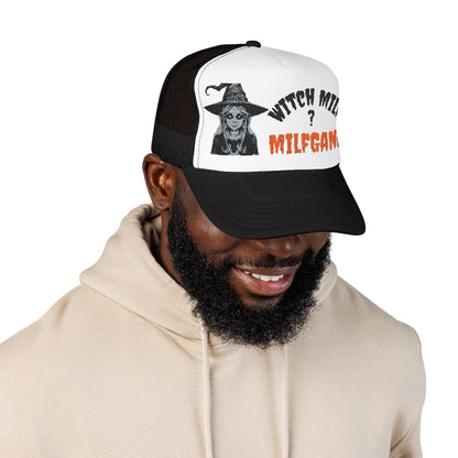 Embroidered Witch Themed Foam Trucker Hat, Witch MILF Halloween Hat
