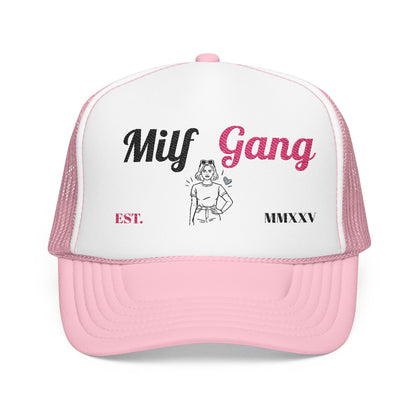 Trucker Hat - "Milf Gang" Retro Script Foam Trucker Hat