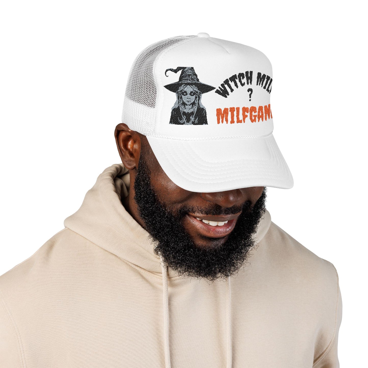 Embroidered Witch Themed Foam Trucker Hat, Witch MILF Halloween Hat