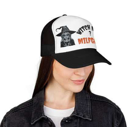 Embroidered Witch Themed Foam Trucker Hat, Witch MILF Halloween Hat