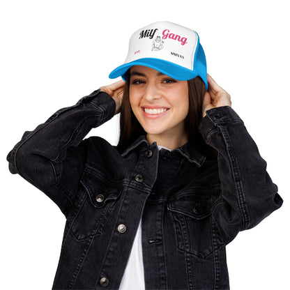 Trucker Hat - "Milf Gang" Retro Script Foam Trucker Hat
