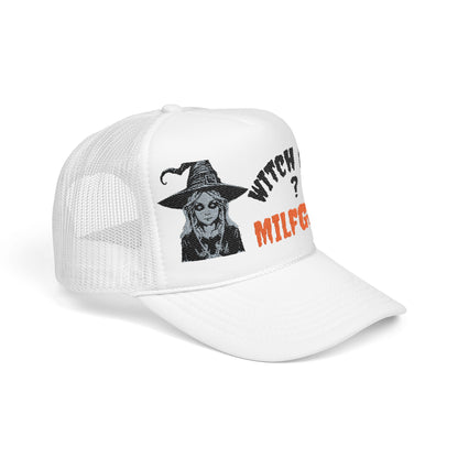 Embroidered Witch Themed Foam Trucker Hat, Witch MILF Halloween Hat
