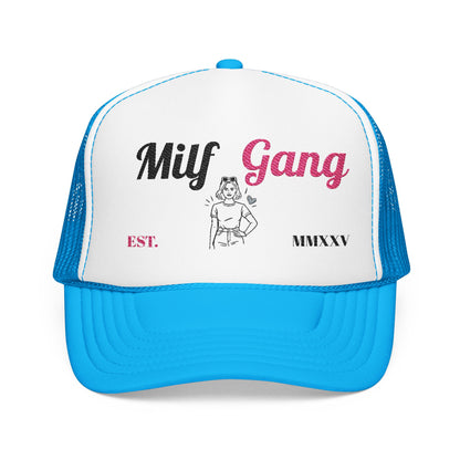 Trucker Hat - "Milf Gang" Retro Script Foam Trucker Hat
