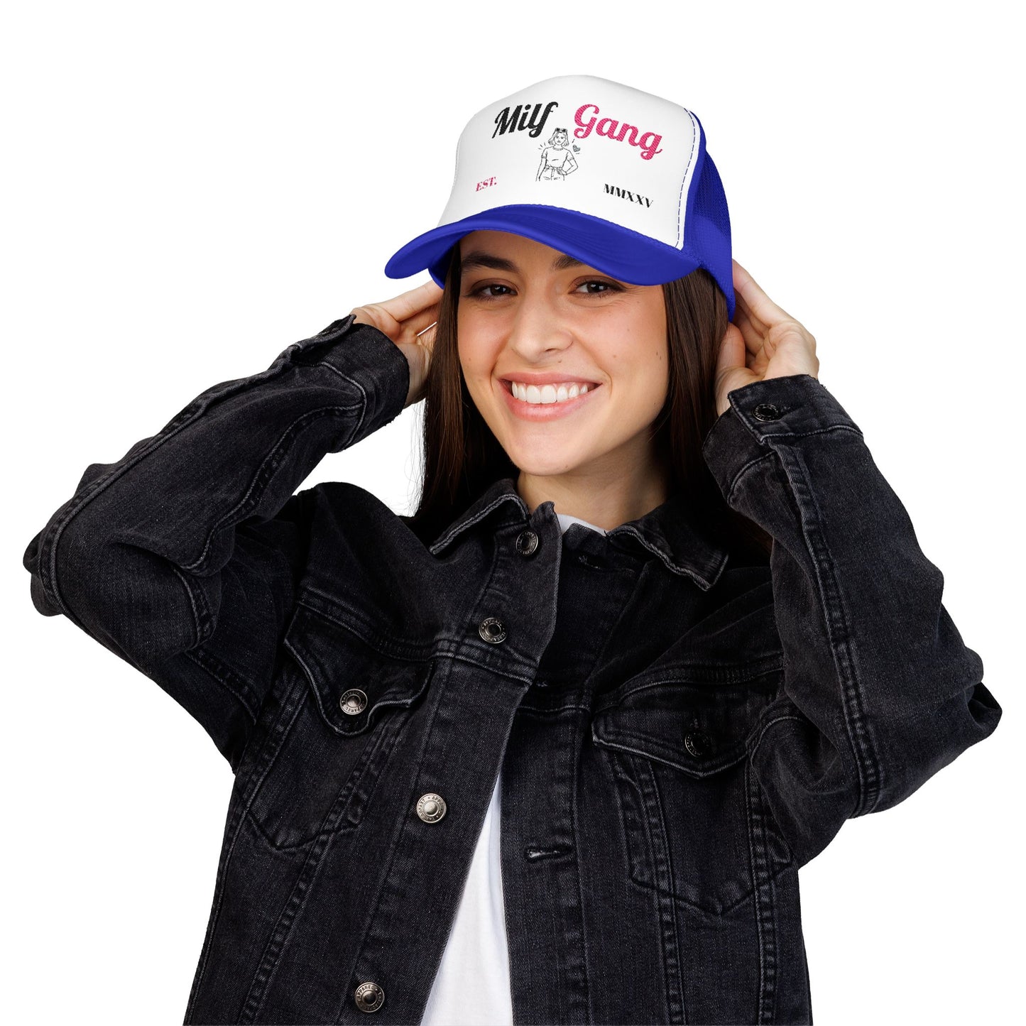 Trucker Hat - "Milf Gang" Retro Script Foam Trucker Hat