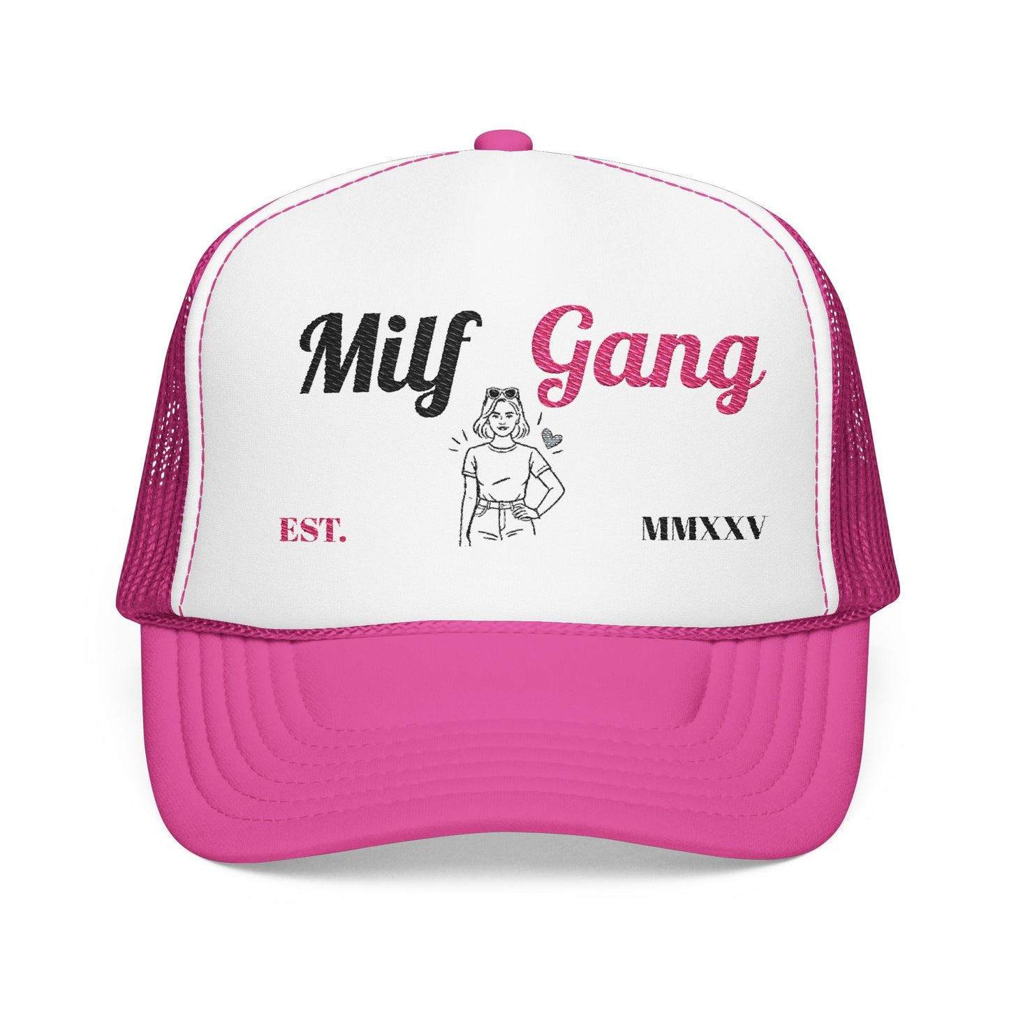 Trucker Hat - "Milf Gang" Retro Script Foam Trucker Hat