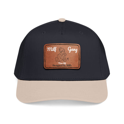 Leather Patch Baseball Cap – "Milf Gang" Vintage Embossed Design