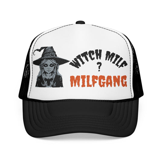 Embroidered Witch Themed Foam Trucker Hat, Witch MILF Halloween Hat