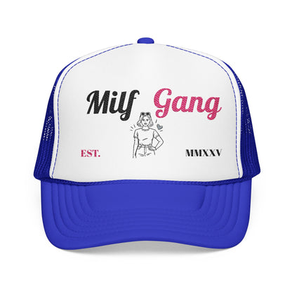 Trucker Hat - "Milf Gang" Retro Script Foam Trucker Hat