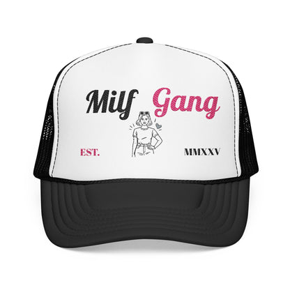 Trucker Hat - "Milf Gang" Retro Script Foam Trucker Hat