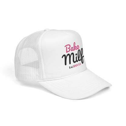 Trendy Bakersfield Foam Trucker Hat with 'Bako Milf' Embroidery