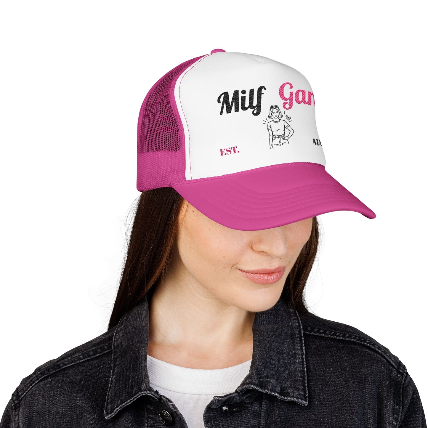 Trucker Hat - "Milf Gang" Retro Script Foam Trucker Hat