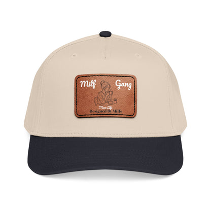 Leather Patch Baseball Cap – "Milf Gang" Vintage Embossed Design