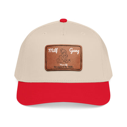 Leather Patch Baseball Cap – "Milf Gang" Vintage Embossed Design